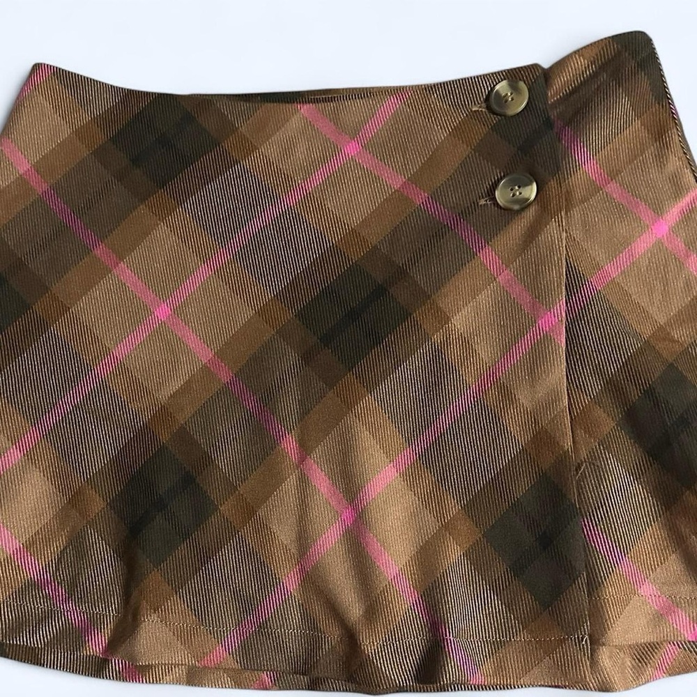 Aeropostale Tan and Pink Plaid A-Line Skirt